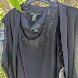 R&M Richards Black Dress with Sheer Overlay